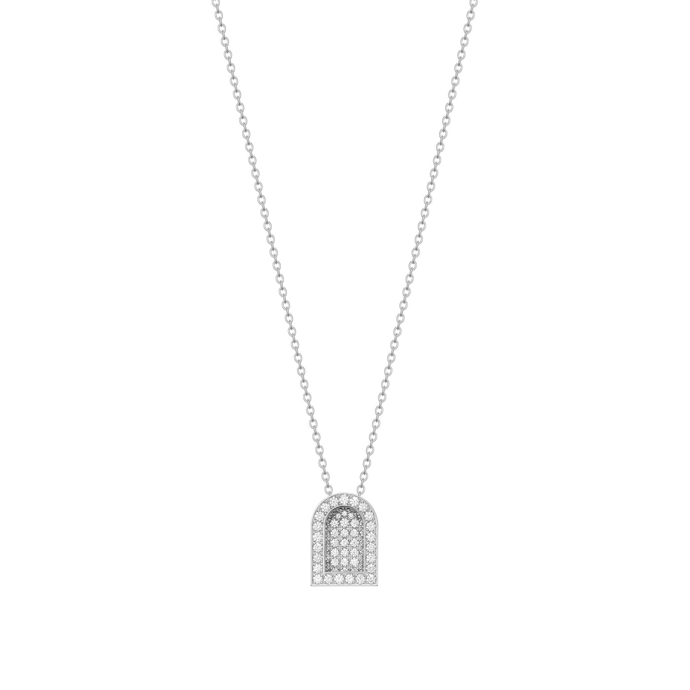 L'Arc Voyage Charm GM, 18k White Gold with Colisée Diamonds on Chain Necklace - DAVIDOR