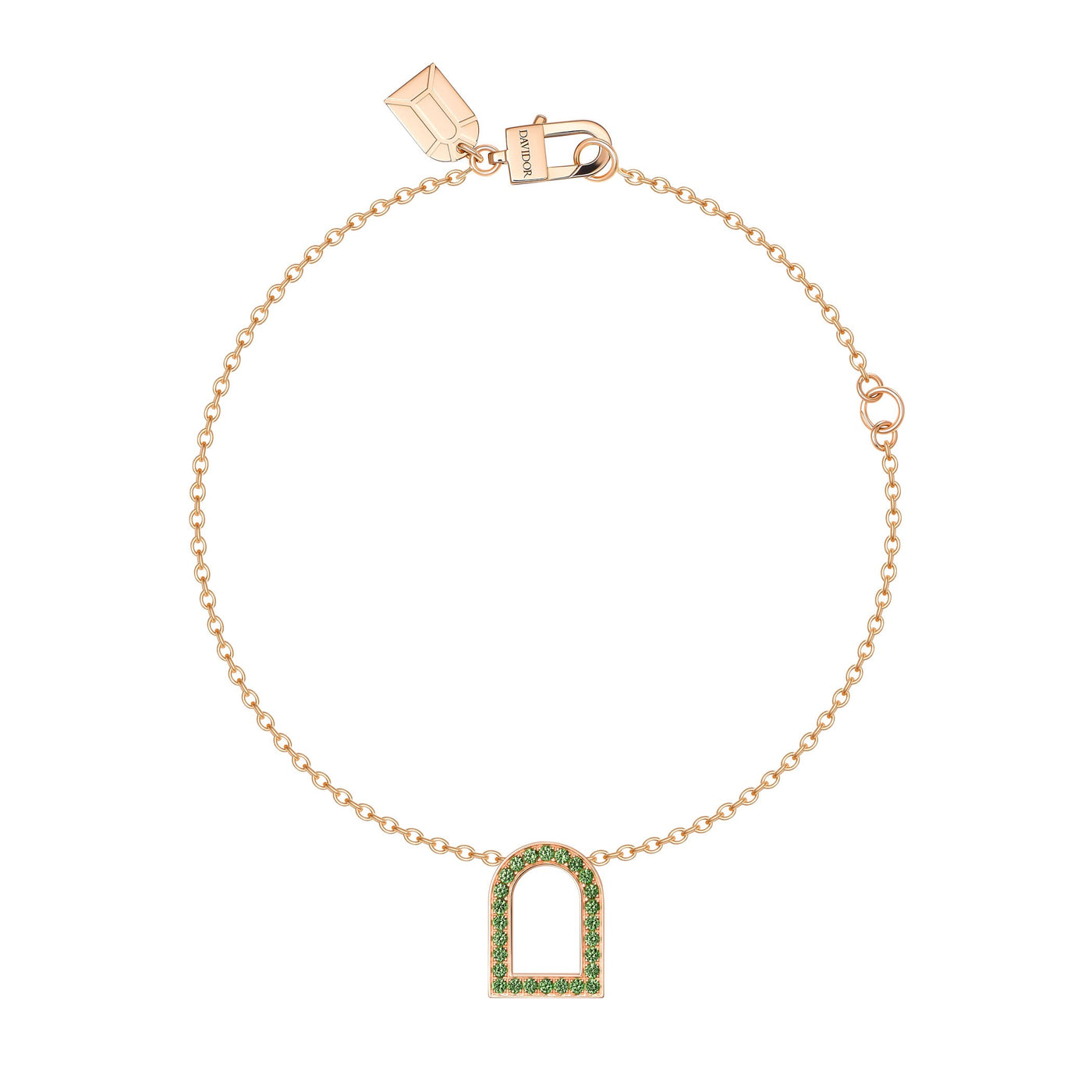 L'Arc Voyage Charm MM, 18k Rose Gold with Galerie Tsavorites on Chain Bracelet - DAVIDOR