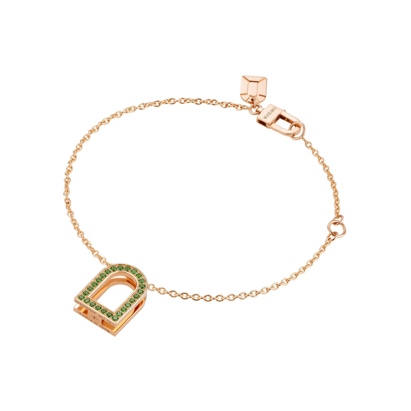 L'Arc Voyage Charm MM, 18k Rose Gold with Galerie Tsavorites on Chain Bracelet - DAVIDOR