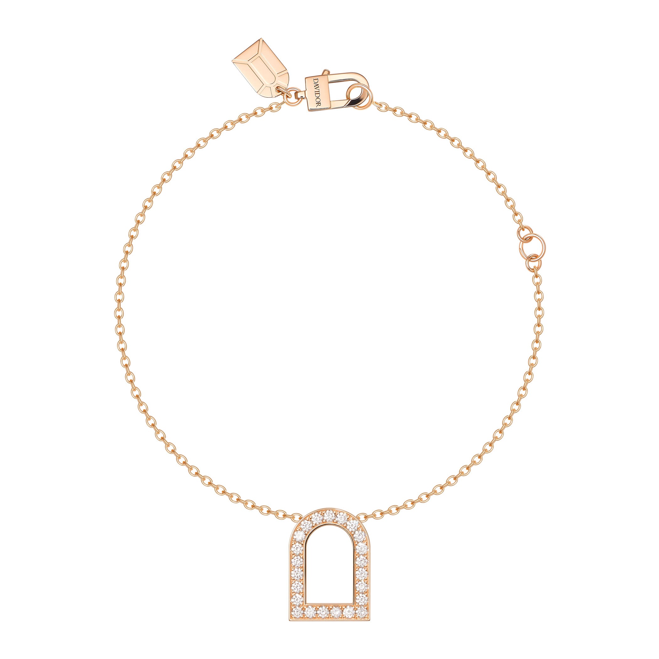 L’Arc Voyage Charm GM, 18k Rose Gold with Galerie Diamonds on Chain Bracelet - DAVIDOR