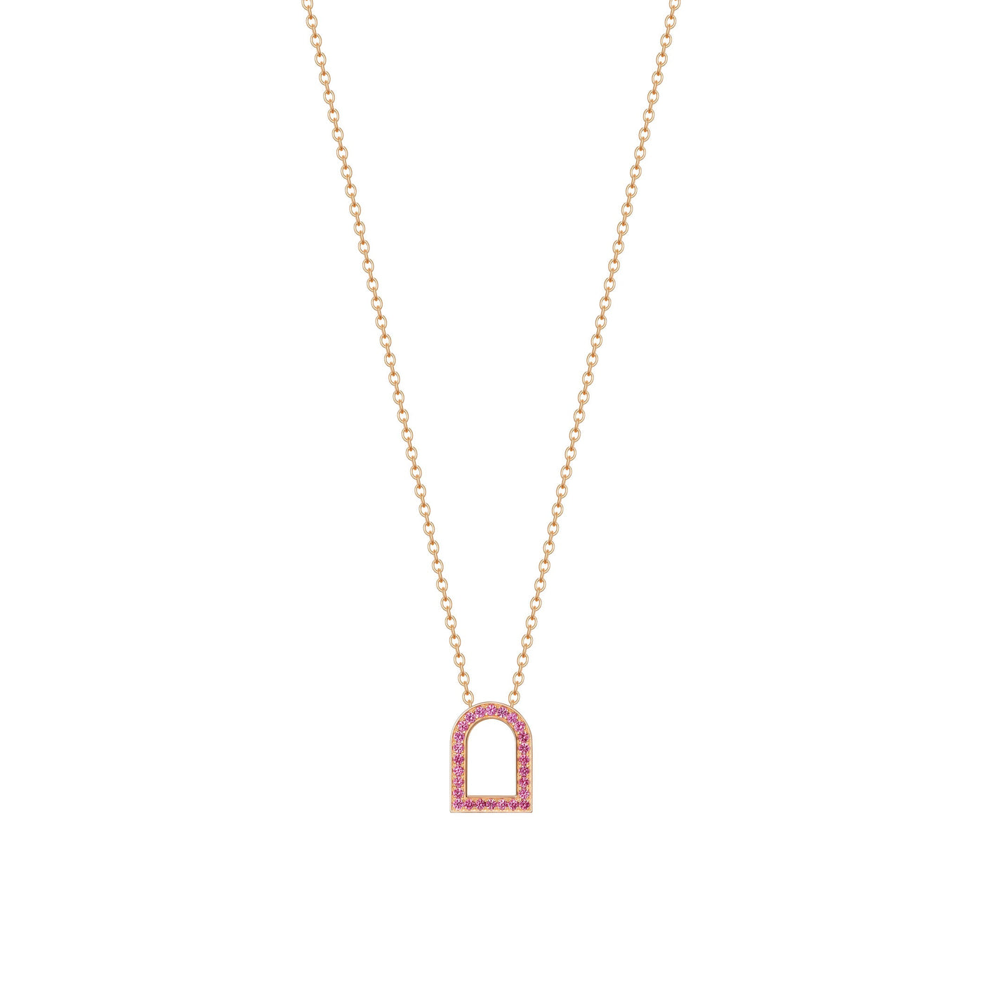 L'Arc Voyage Charm MM, 18k Rose Gold with Galerie Pink Sapphires on Chain Necklace - DAVIDOR