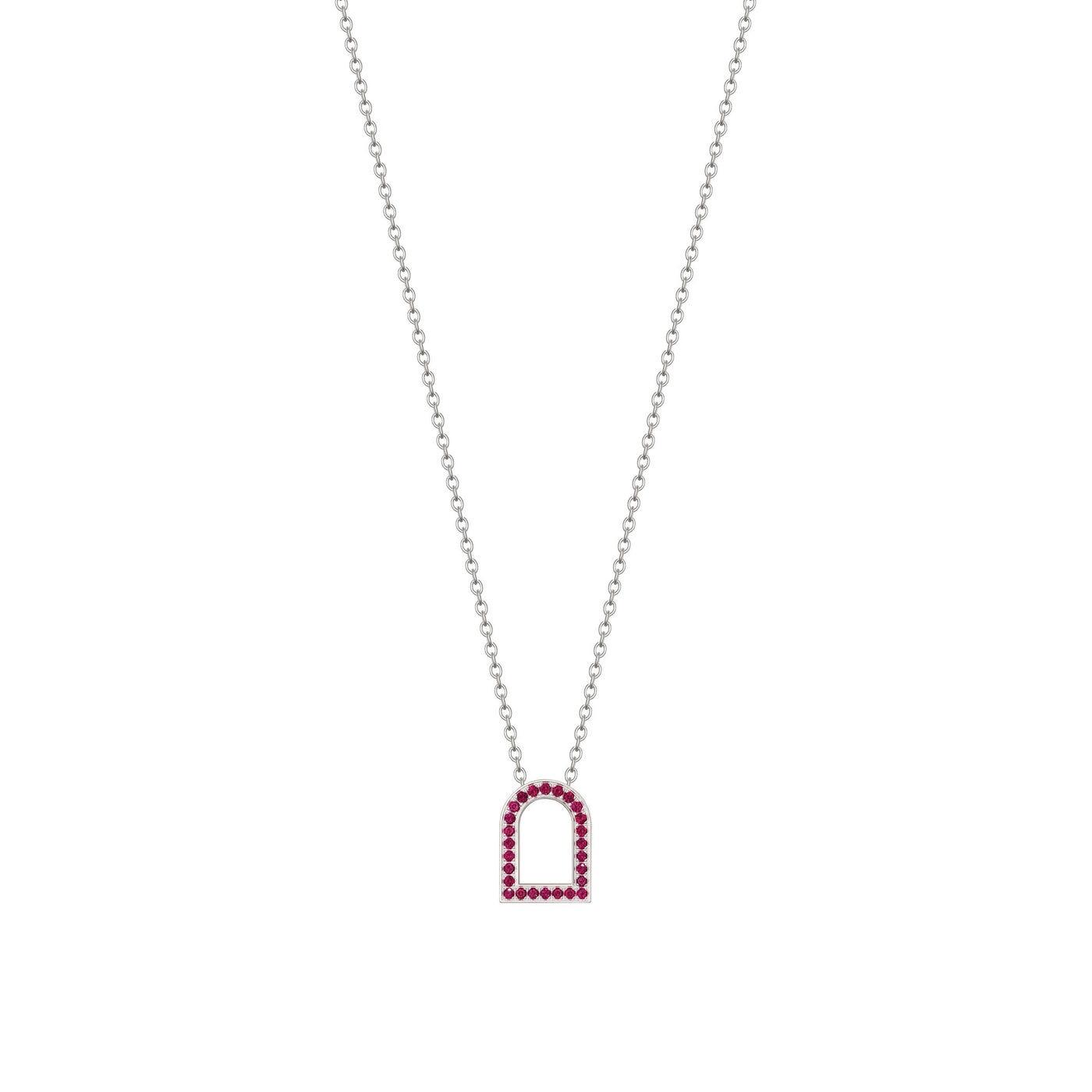 L'Arc Voyage Charm MM, 18k White Gold with Galerie Rubies on Chain Necklace - DAVIDOR