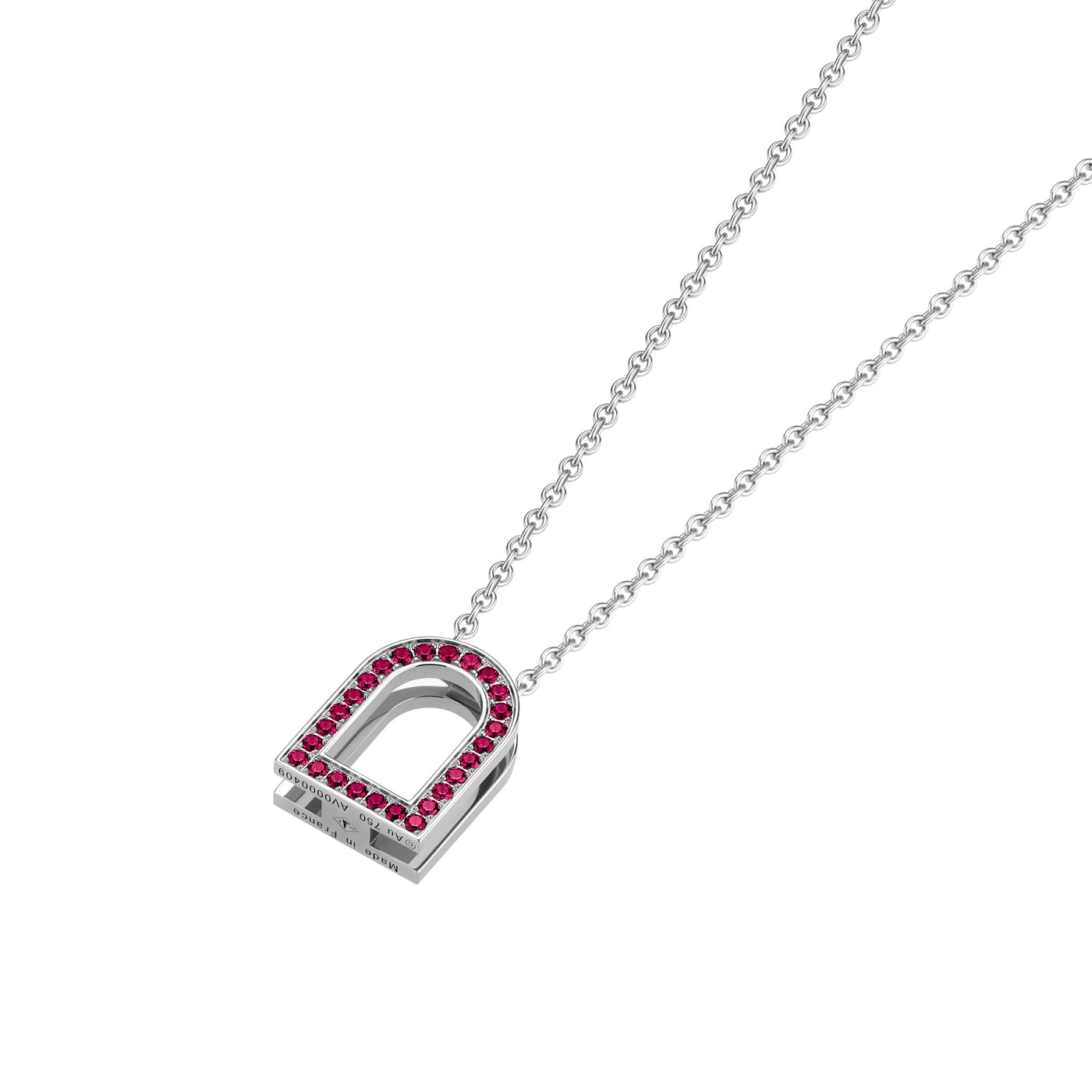 L'Arc Voyage Charm MM, 18k White Gold with Galerie Rubies on Chain Necklace - DAVIDOR