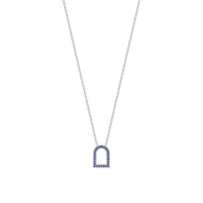 L'Arc Voyage Charm MM, 18k White Gold with Galerie Blue Sapphires on Chain Necklace - DAVIDOR