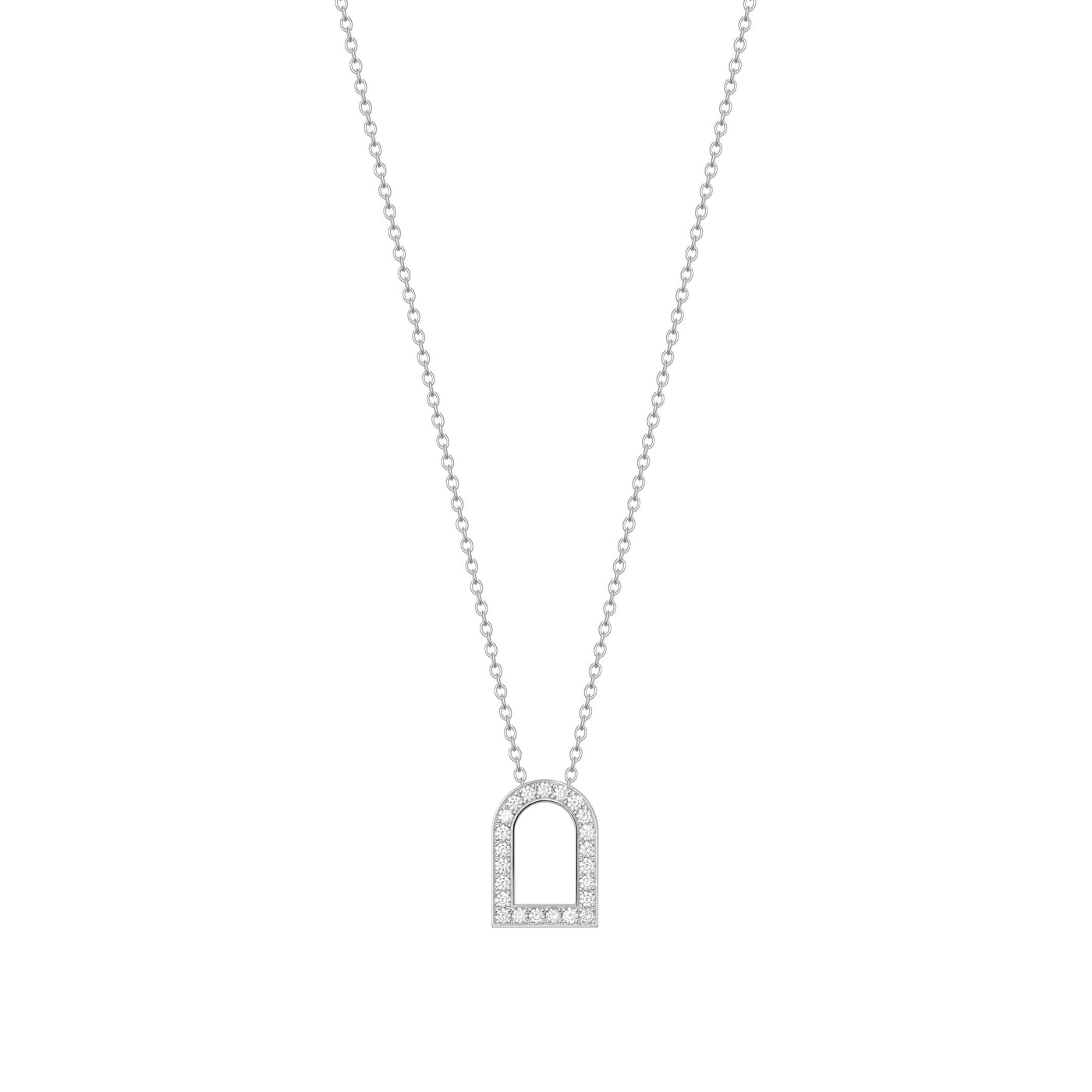 L'Arc Voyage Charm GM, 18k White Gold with Galerie Diamonds on Chain Necklace - DAVIDOR