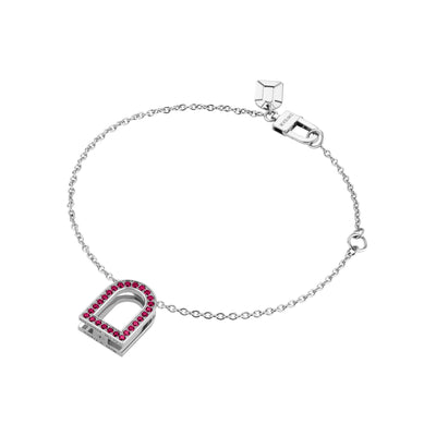 L'Arc Voyage Charm MM, 18k White Gold with Galerie Rubies on Chain Bracelet - DAVIDOR