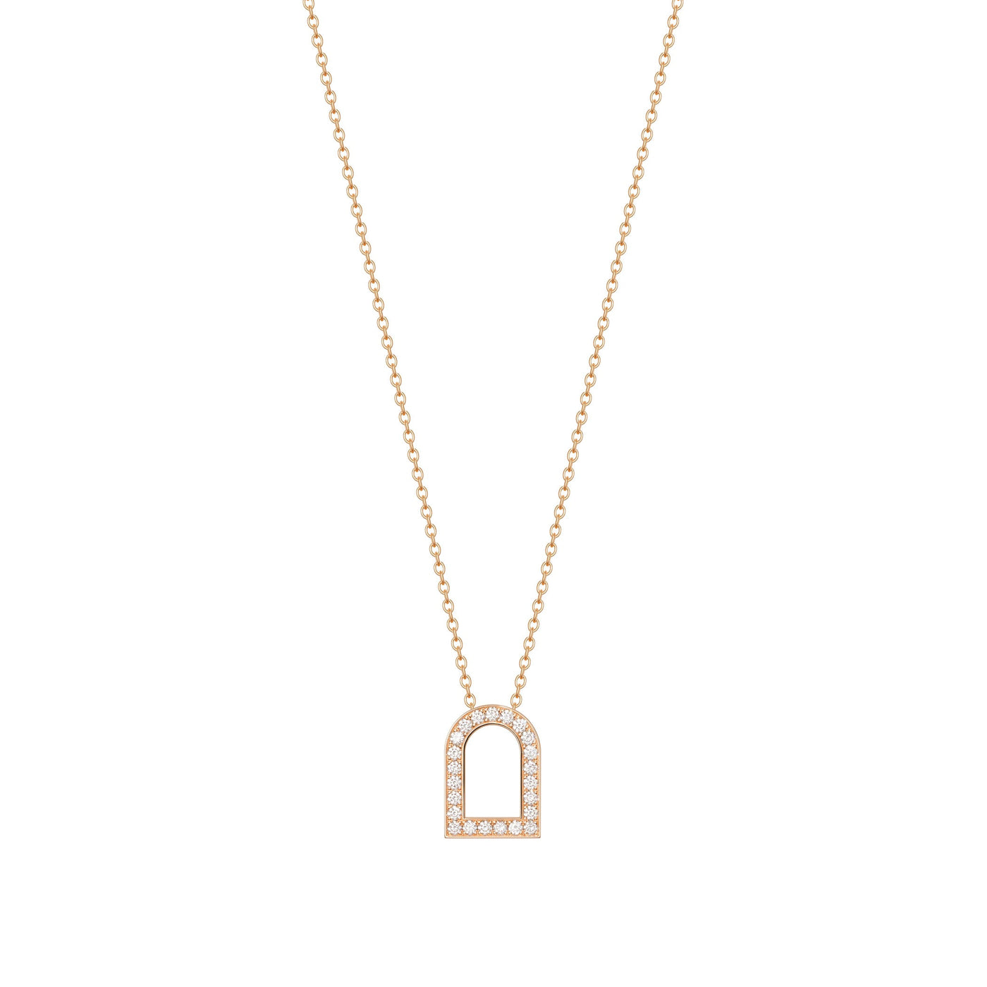 L'Arc Voyage Charm GM, 18k Rose Gold with Galerie Diamonds on Chain Necklace - DAVIDOR
