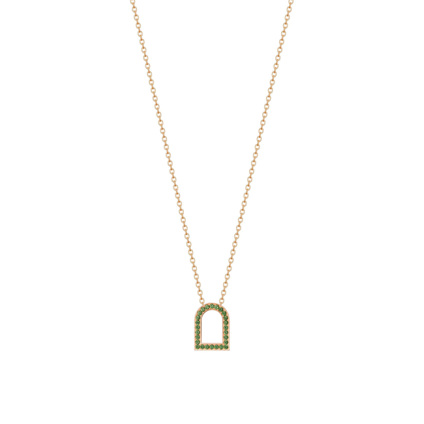 L'Arc Voyage Charm MM, 18k Rose Gold with Galerie Tsavorites on Chain Necklace - DAVIDOR