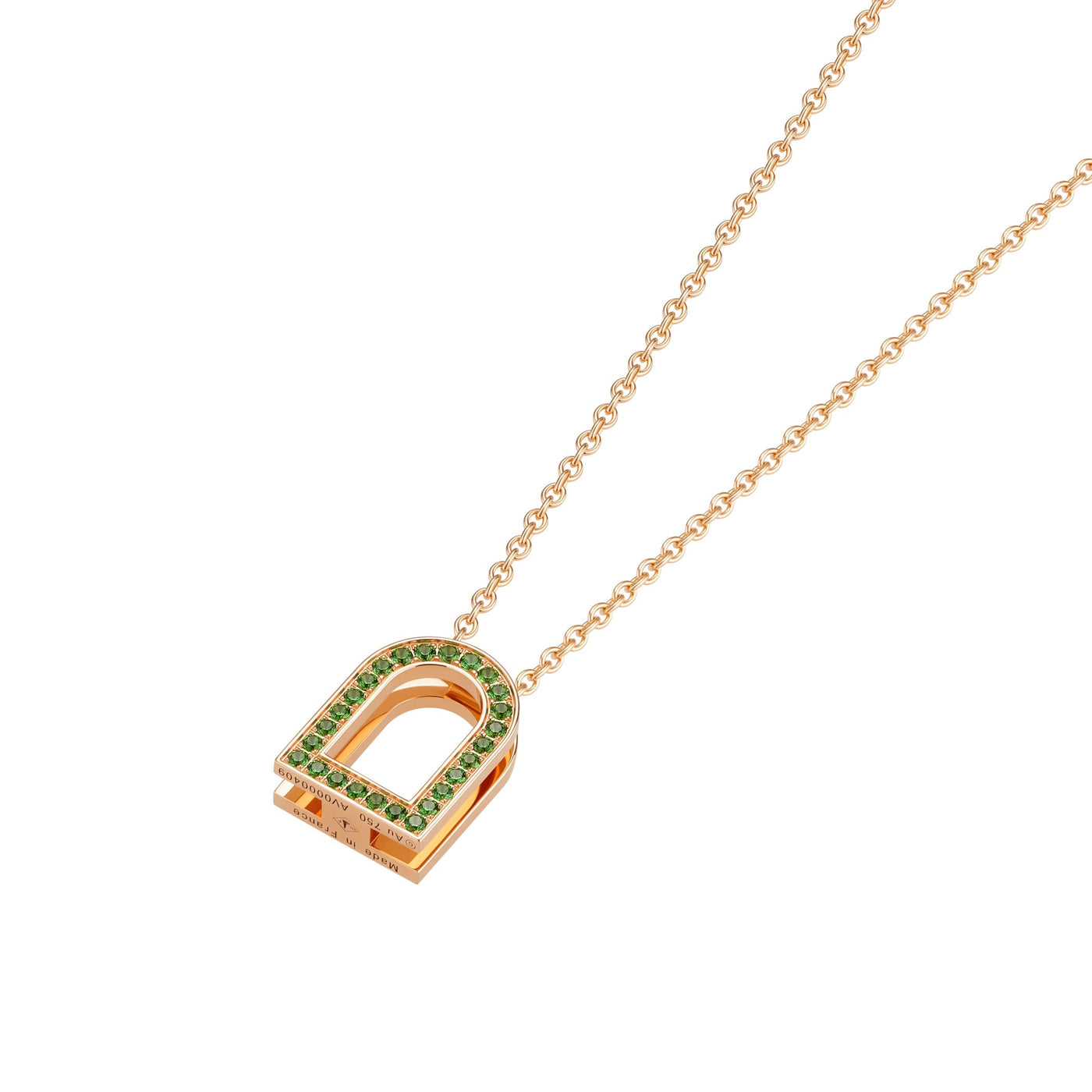 L'Arc Voyage Charm MM, 18k Rose Gold with Galerie Tsavorites on Chain Necklace - DAVIDOR