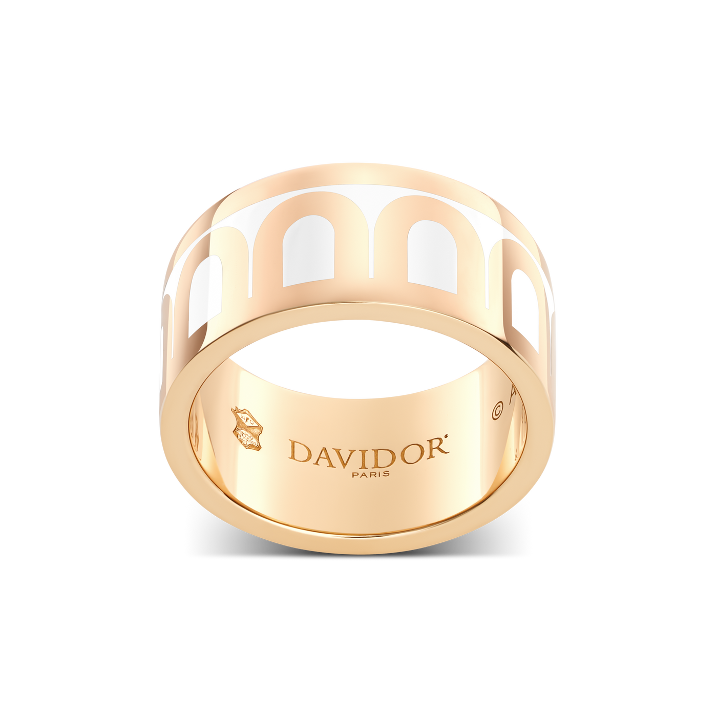 L'Arc de DAVIDOR Ring GM, 18k Rose Gold with Neige Lacquered Ceramic - DAVIDOR