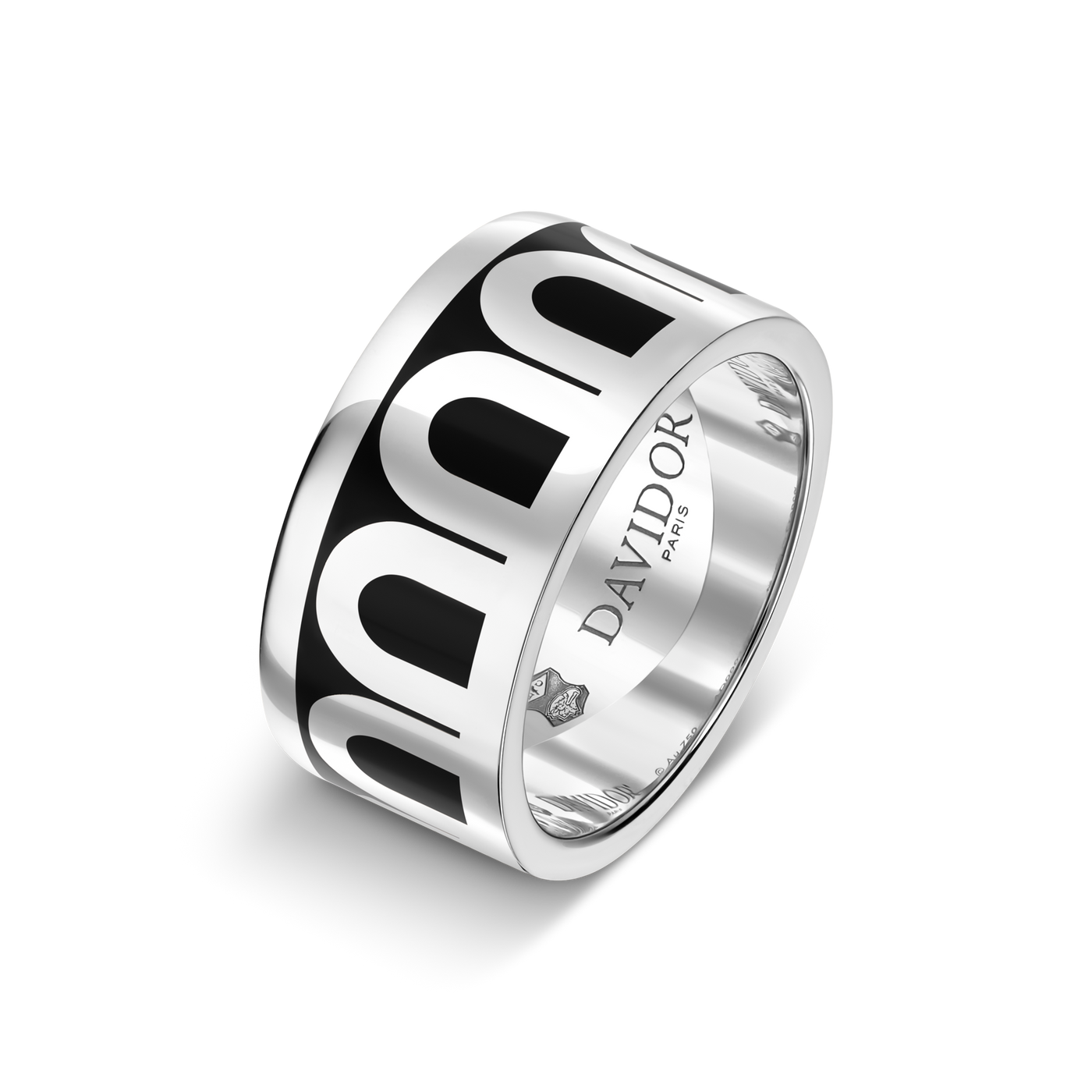 L'Arc de DAVIDOR Ring GM, 18k White Gold with Caviar Lacquered Ceramic - DAVIDOR