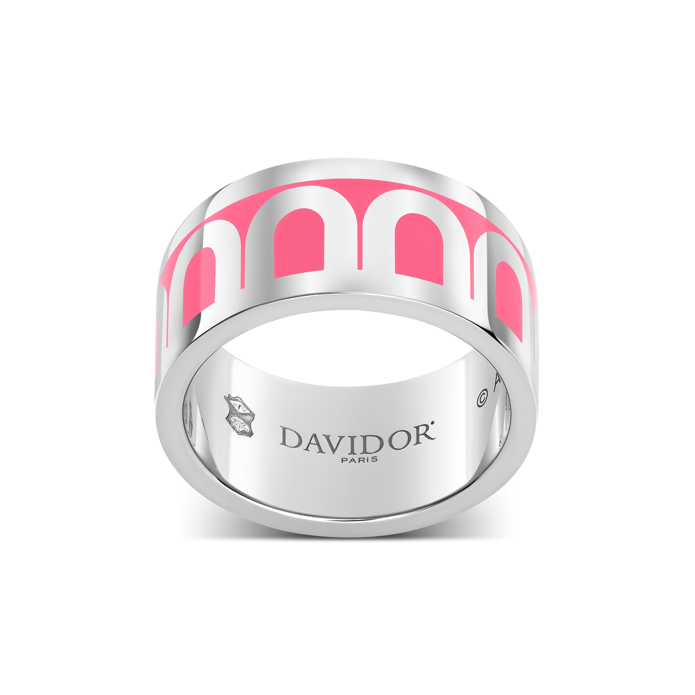 L'Arc de DAVIDOR Ring GM, 18k White Gold with May Rose Lacquered Ceramic - DAVIDOR