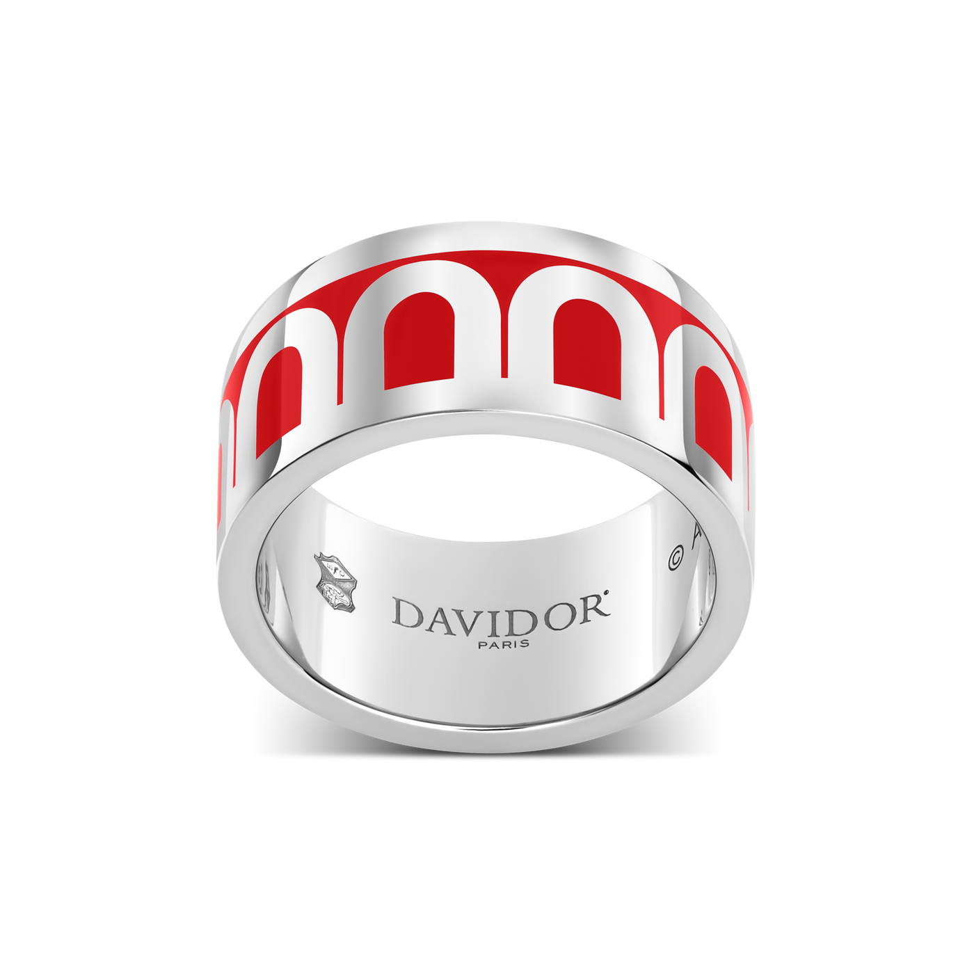 L'Arc de DAVIDOR Ring GM, 18k White Gold with Fraise Lacquered Ceramic - DAVIDOR
