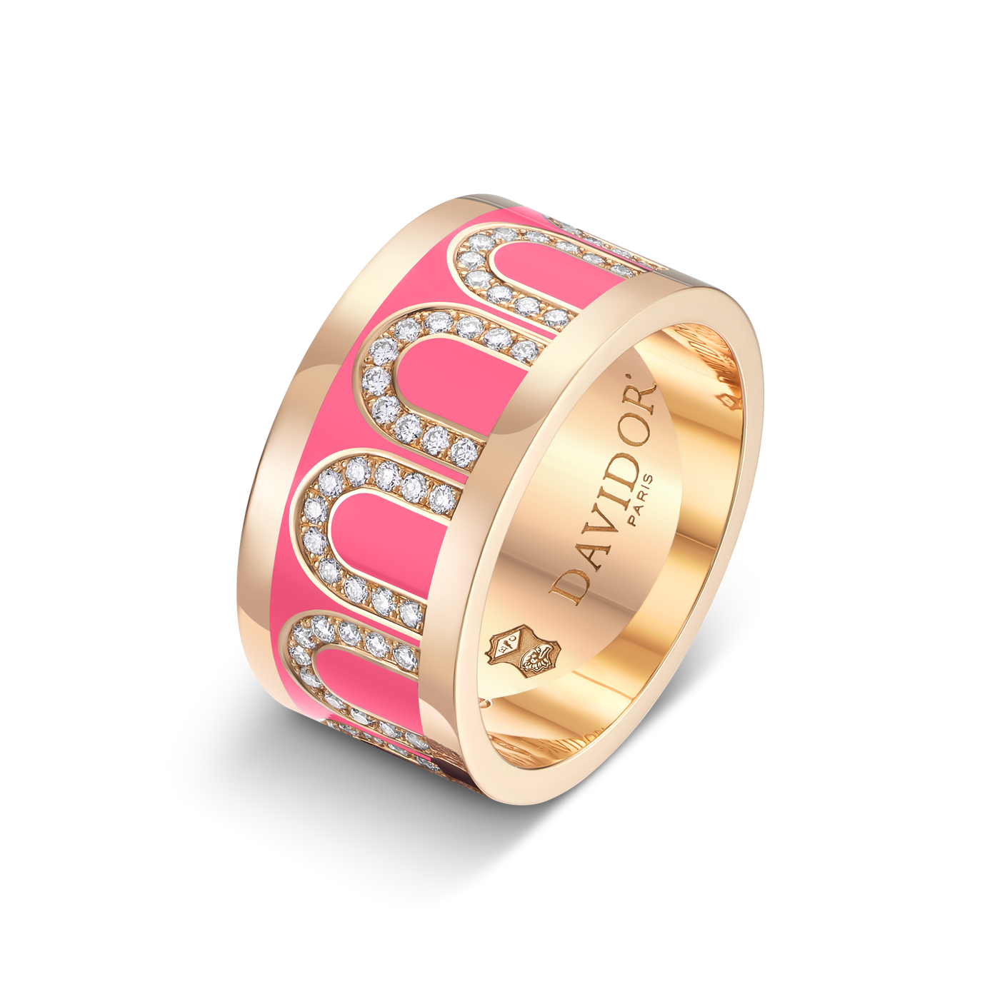 L'Arc de DAVIDOR Ring GM, 18k Rose Gold with Flamant Lacquered Ceramic and Arcade Diamonds - DAVIDOR