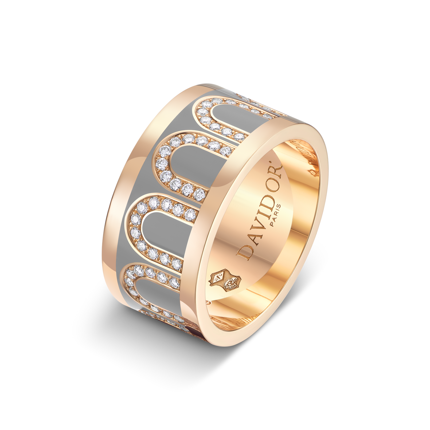 L'Arc de DAVIDOR Ring GM Arcade Diamonds, 18k Rose Gold with Anthracite Lacquered Ceramic - DAVIDOR
