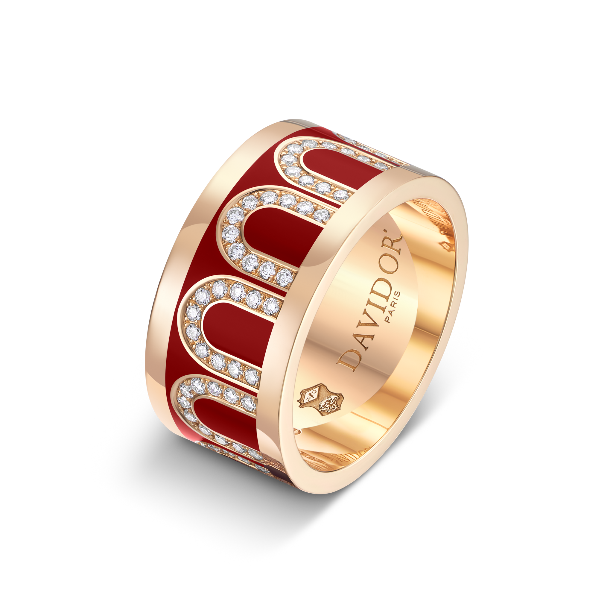 L'Arc de DAVIDOR Ring GM, 18k Rose Gold with DAVIDOR Bordeaux Lacquered Ceramic and Arcade Diamonds - DAVIDOR