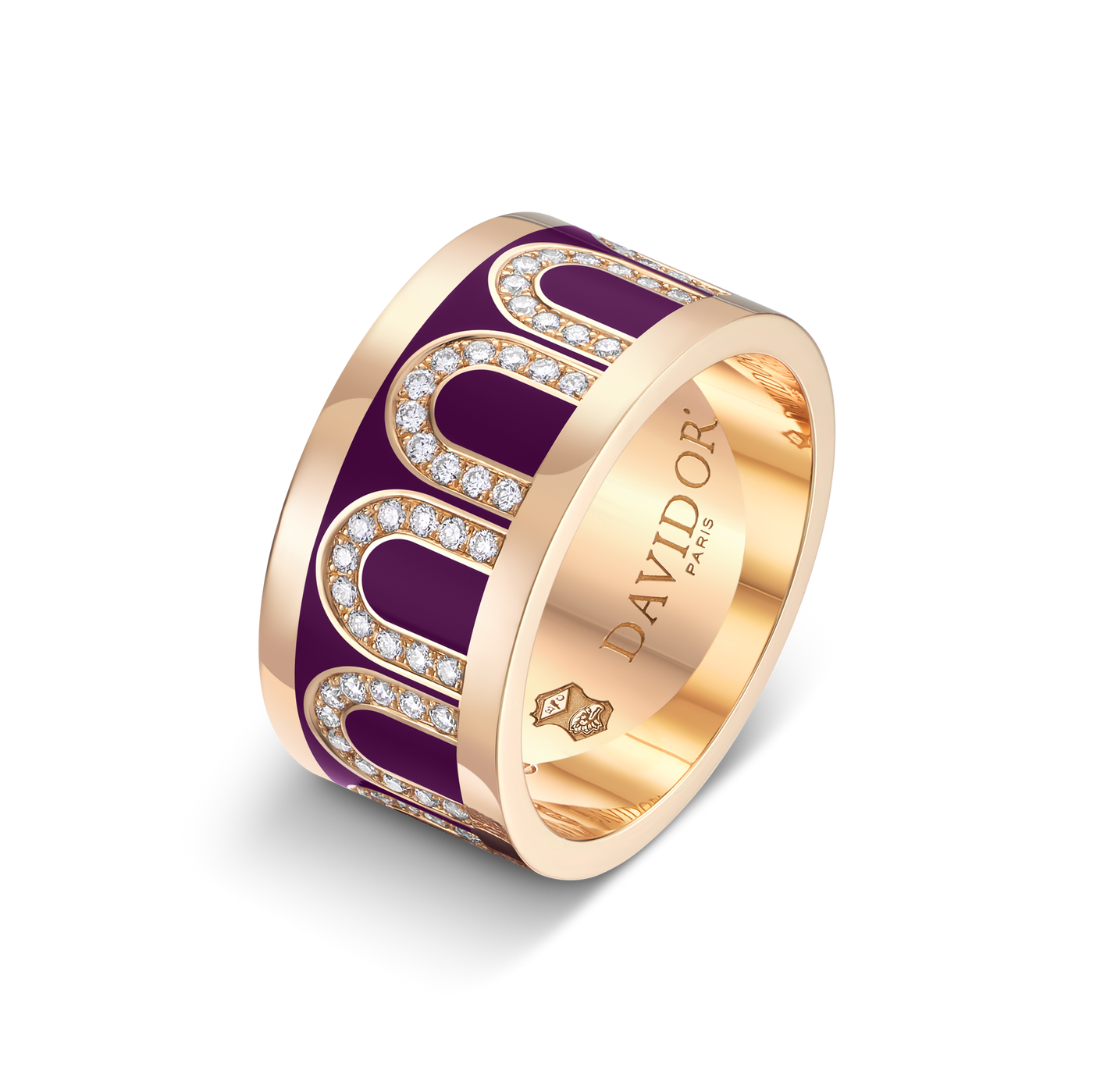 L'Arc de DAVIDOR Ring GM, 18k Rose Gold with Aubergine Lacquered Ceramic and Arcade Diamonds - DAVIDOR