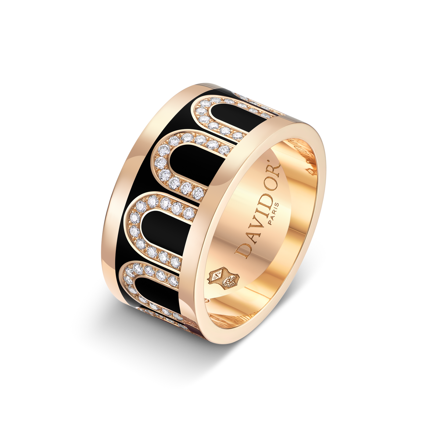 L'Arc de DAVIDOR Ring GM, 18k Rose Gold with Caviar Lacquered Ceramic and Arcade Diamonds - DAVIDOR
