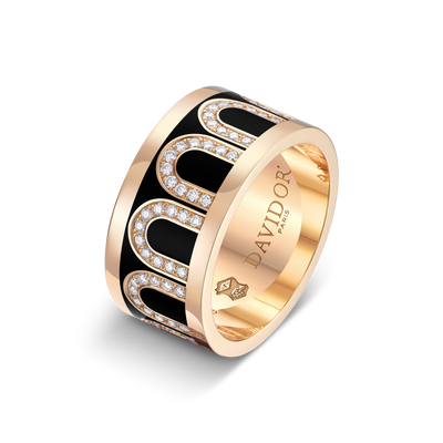L'Arc de DAVIDOR Ring GM Arcade Diamonds, 18k Rose Gold with Caviar Lacquered Ceramic - DAVIDOR