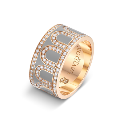 L'Arc de DAVIDOR Ring GM Palais Diamonds, 18k Rose Gold with Anthracite Lacquered Ceramic - DAVIDOR