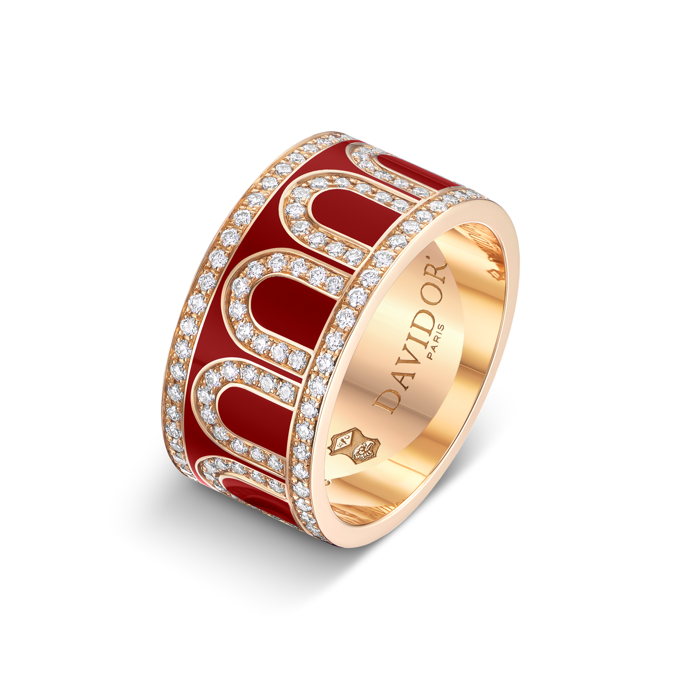 L'Arc de DAVIDOR Ring GM, 18k Rose Gold with Davidor Bordeaux Lacquered Ceramic and Palais Diamonds - DAVIDOR