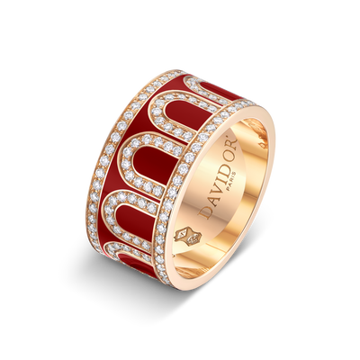 L'Arc de DAVIDOR Ring GM Palais Diamonds, 18k Rose Gold with Davidor Bordeaux Lacquered Ceramic - DAVIDOR