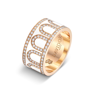 L'Arc de DAVIDOR Ring GM, 18k Rose Gold with Neige Lacquered Ceramic and Palais Diamonds - DAVIDOR