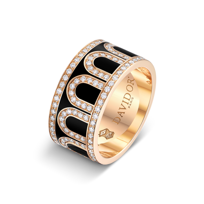 L'Arc de DAVIDOR Ring GM Palais Diamonds, 18k Rose Gold with Caviar Lacquered Ceramic - DAVIDOR