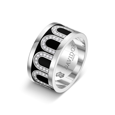 L'Arc de DAVIDOR Ring GM, 18k White Gold with Caviar Lacquered Ceramic and Arcade Diamonds - DAVIDOR