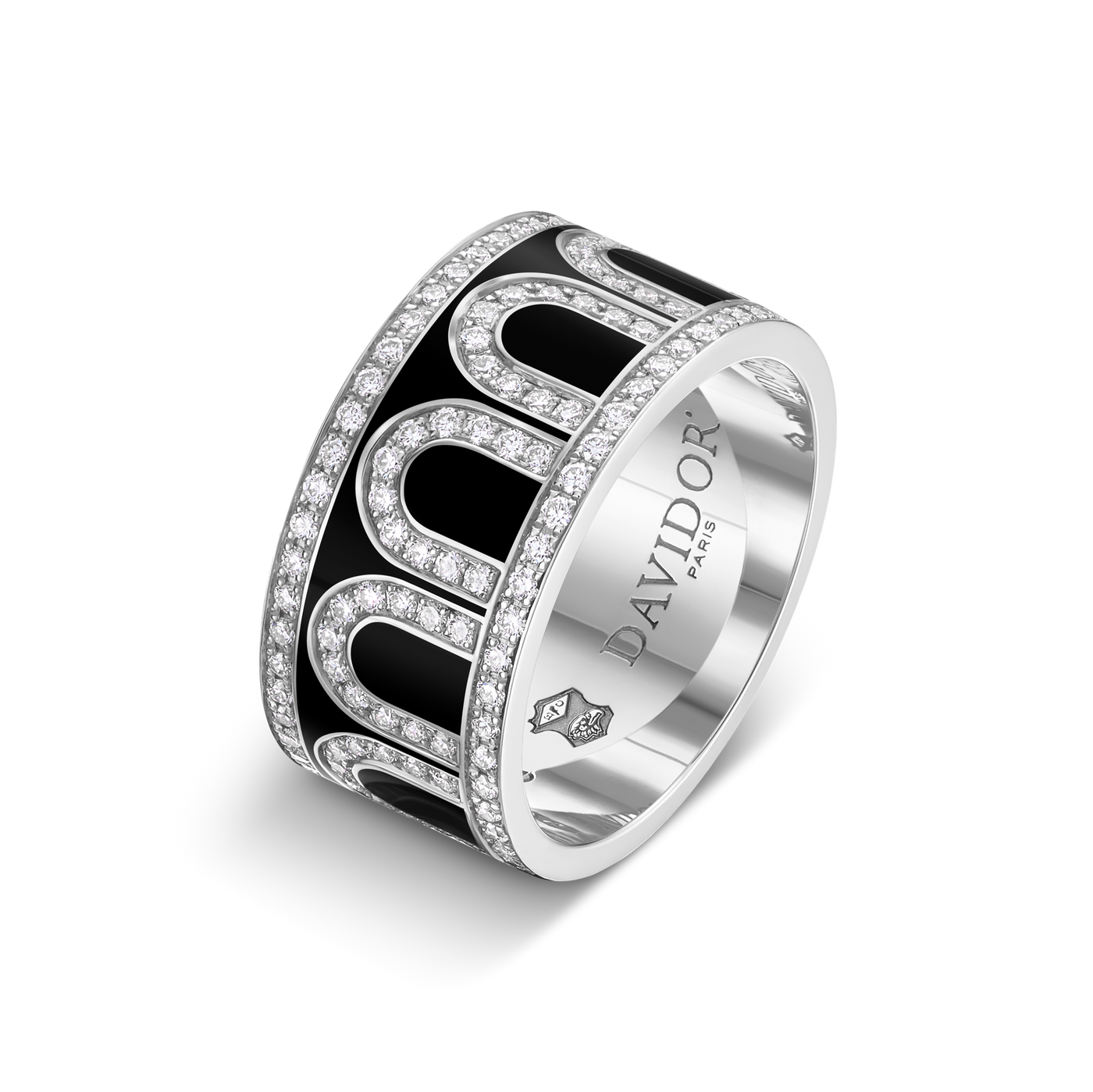 L'Arc de DAVIDOR Ring GM Palais Diamonds, 18k White Gold with Caviar Lacquered Ceramic - DAVIDOR
