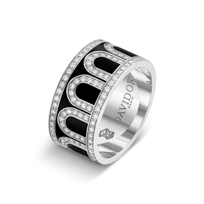 L'Arc de DAVIDOR Ring GM Palais Diamonds, 18k White Gold with Caviar Lacquered Ceramic - DAVIDOR