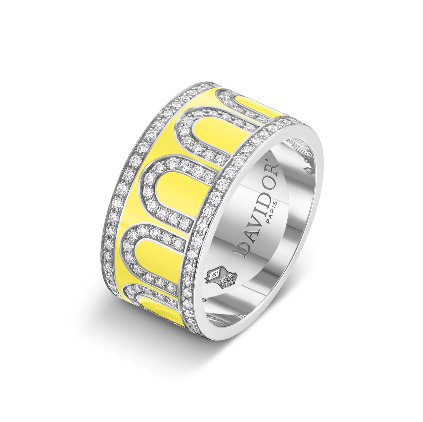 L'Arc de DAVIDOR Ring GM, 18k White Gold with Limoncello Lacquered Ceramic and Palais Diamonds - DAVIDOR