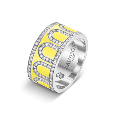 L'Arc de DAVIDOR Ring GM, 18k White Gold with Limoncello Lacquered Ceramic and Palais Diamonds - DAVIDOR