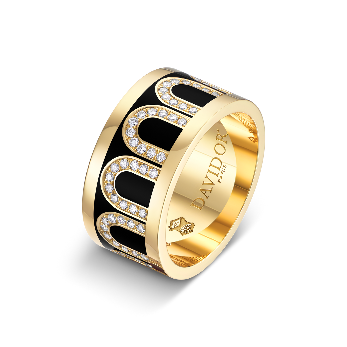 L'Arc de DAVIDOR Ring GM, 18k Yellow Gold with Caviar Lacquered Ceramic and Arcade Diamonds - DAVIDOR