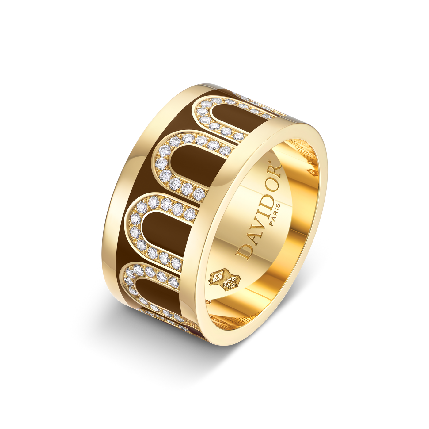 L'Arc de DAVIDOR Ring GM, 18k Yellow Gold with Cognac Lacquered Ceramic and Arcade Diamonds - DAVIDOR