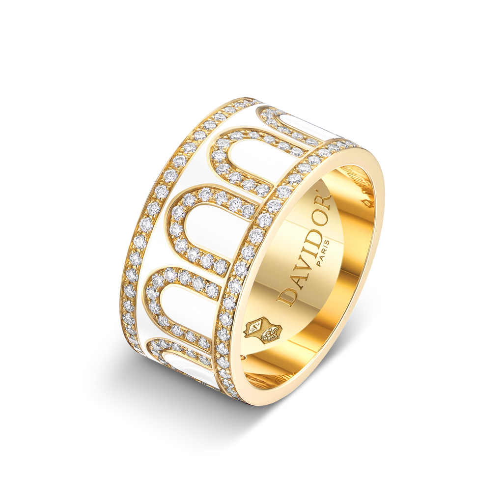 L Arc de DAVIDOR Ring GM 18k Yellow Gold with Neige Lacquered Ceramic