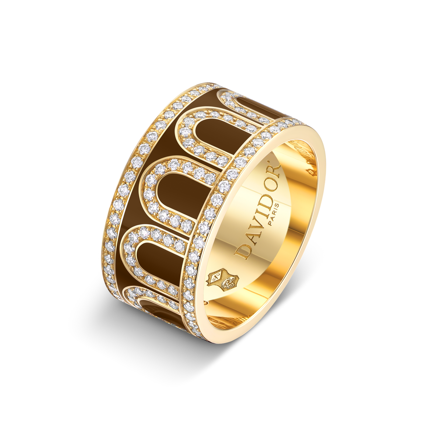 L'Arc de DAVIDOR Ring GM Palais Diamonds, 18k Yellow Gold with Cognac Lacquered Ceramic - DAVIDOR