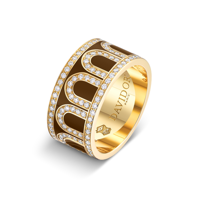 L'Arc de DAVIDOR Ring GM Palais Diamonds, 18k Yellow Gold with Cognac Lacquered Ceramic - DAVIDOR
