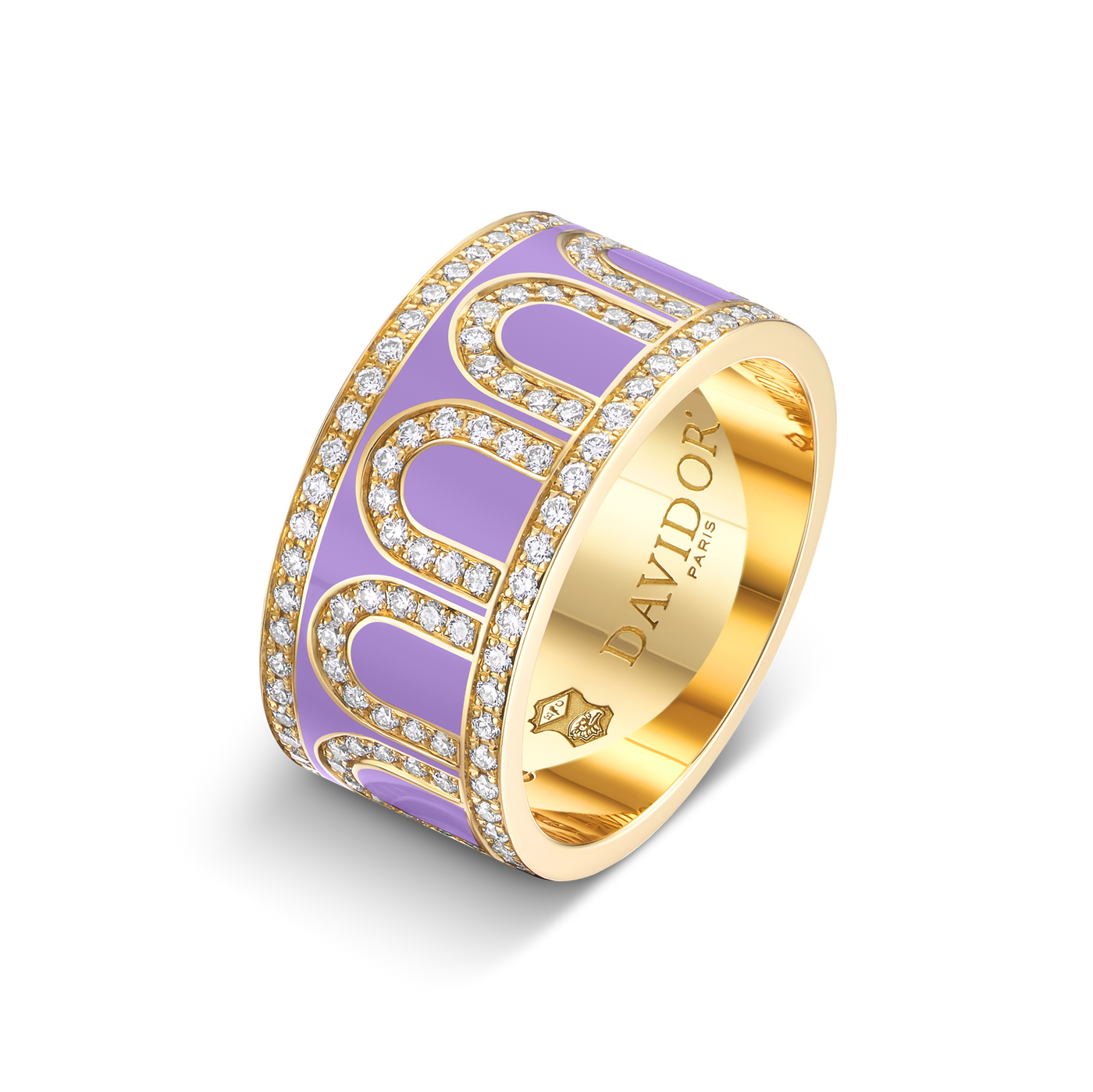 L'Arc de DAVIDOR Ring GM, 18k Yellow Gold with Lavande Lacquered Ceramic and Palais Diamonds - DAVIDOR