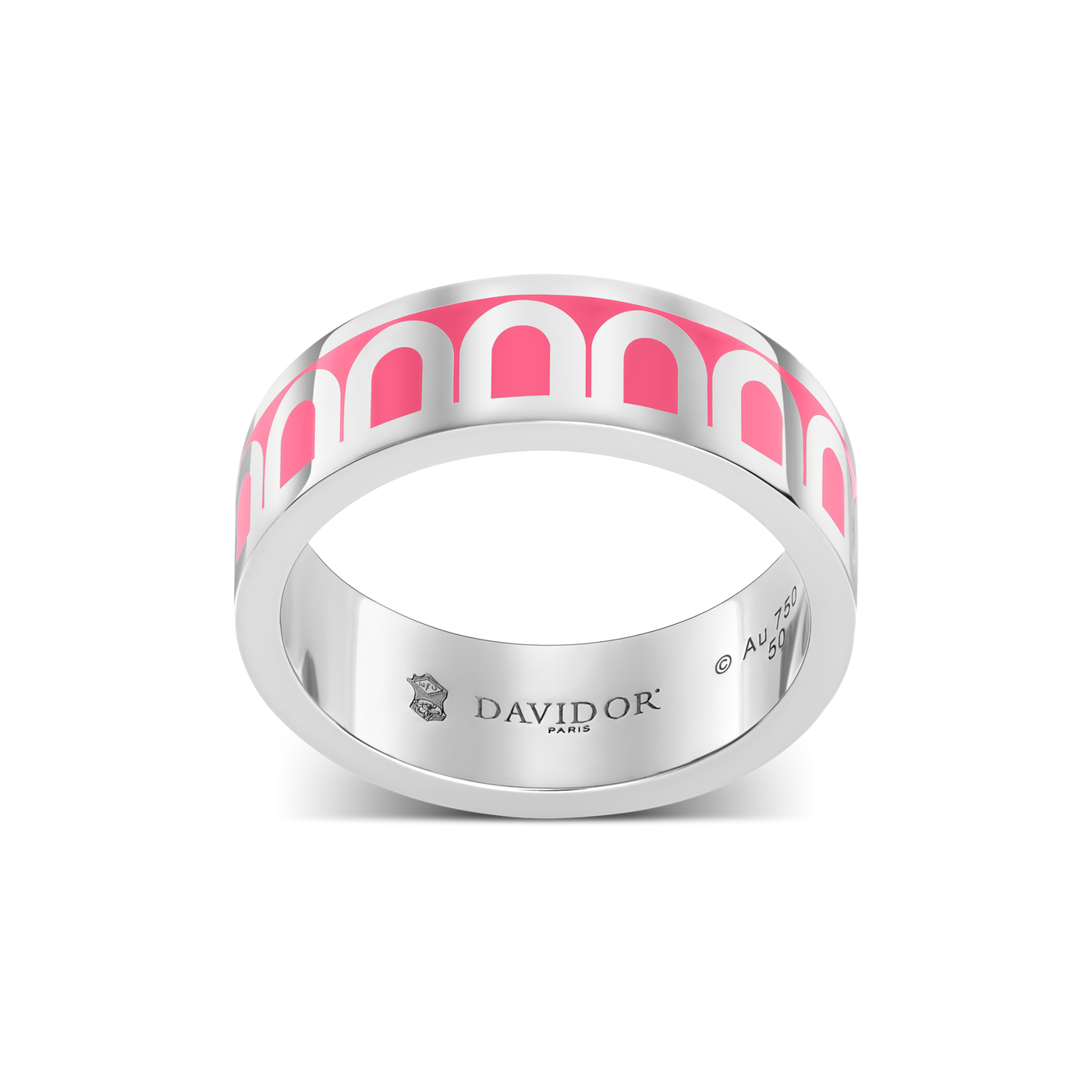 L'Arc de DAVIDOR Ring MM, 18k White Gold with May Rose Lacquered Ceramic - DAVIDOR