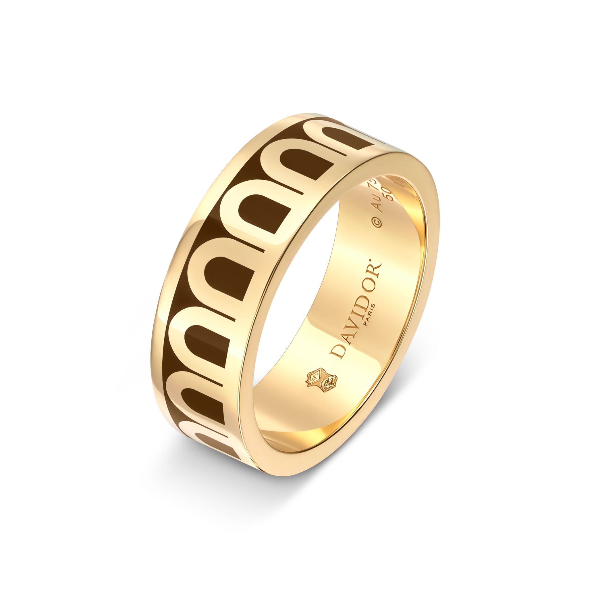 L'Arc de DAVIDOR Ring MM, 18k Yellow Gold with Cognac Lacquered Ceramic - DAVIDOR