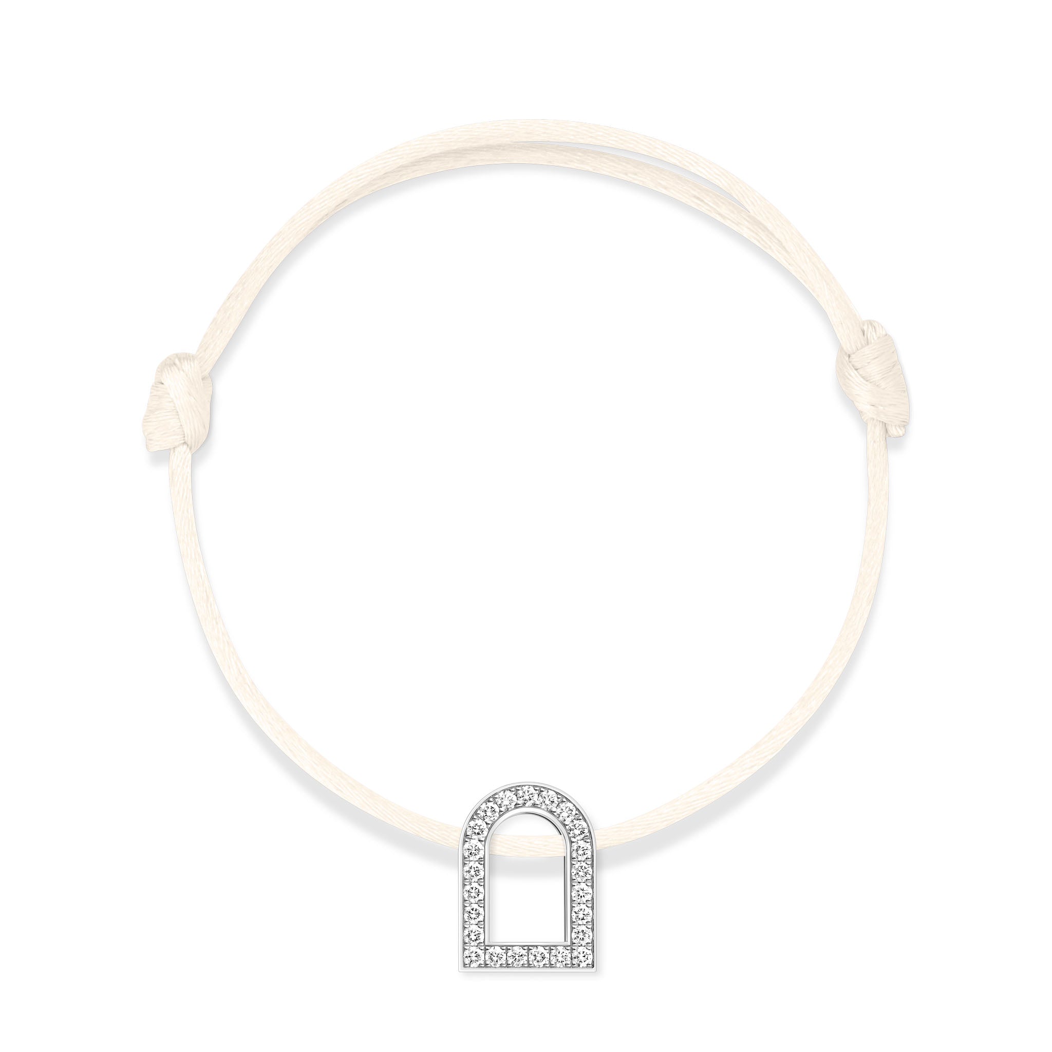 L'Arc Voyage Charm GM, 18k White Gold with Galerie Diamonds on Silk Cord Bracelet - DAVIDOR