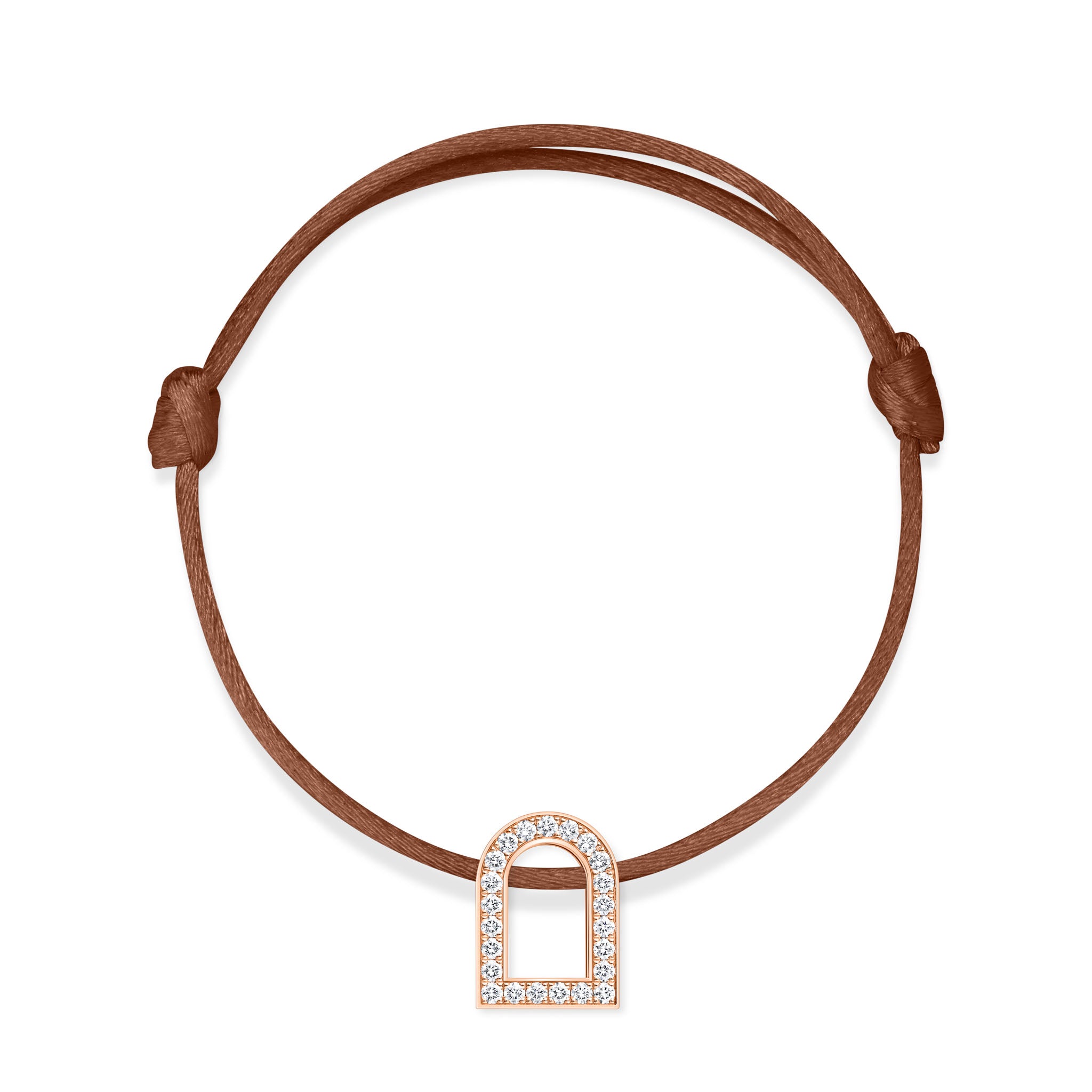 L'Arc Voyage Charm GM, 18k Rose Gold with Galerie Diamonds on Silk Cord Bracelet - DAVIDOR