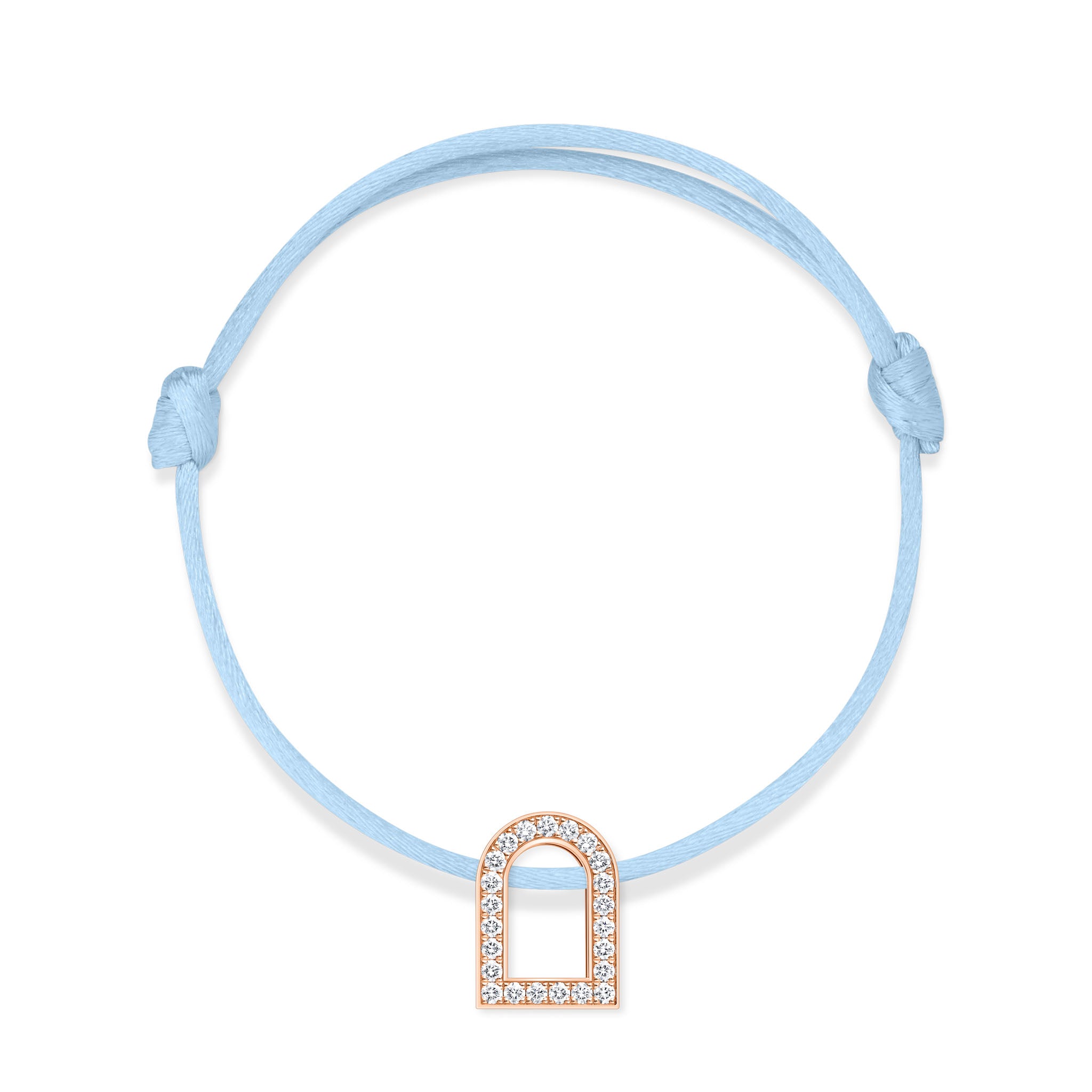 L'Arc Voyage Charm GM, 18k Rose Gold with Galerie Diamonds on Silk Cord Bracelet - DAVIDOR