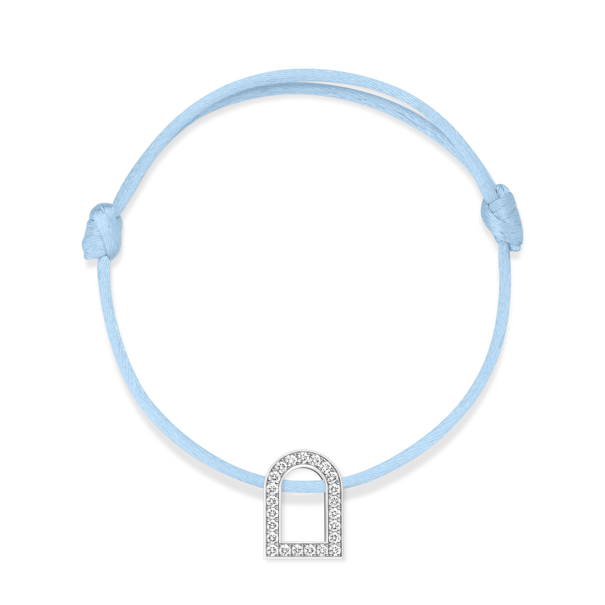 L'Arc Voyage Charm GM, 18k White Gold with Galerie Diamonds on Silk Cord Bracelet - DAVIDOR