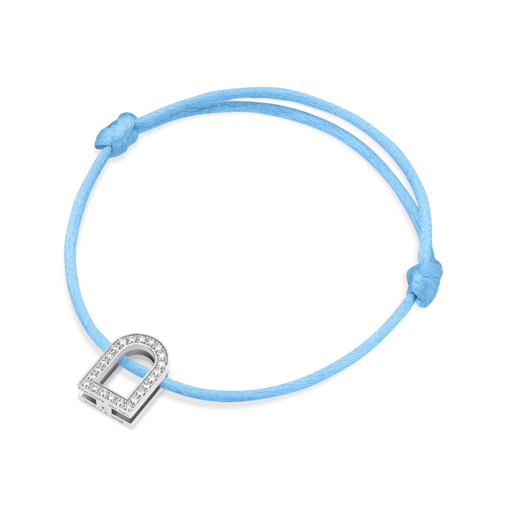 L'Arc Voyage Charm GM, 18k White Gold with Galerie Diamonds on Silk Cord Bracelet - DAVIDOR