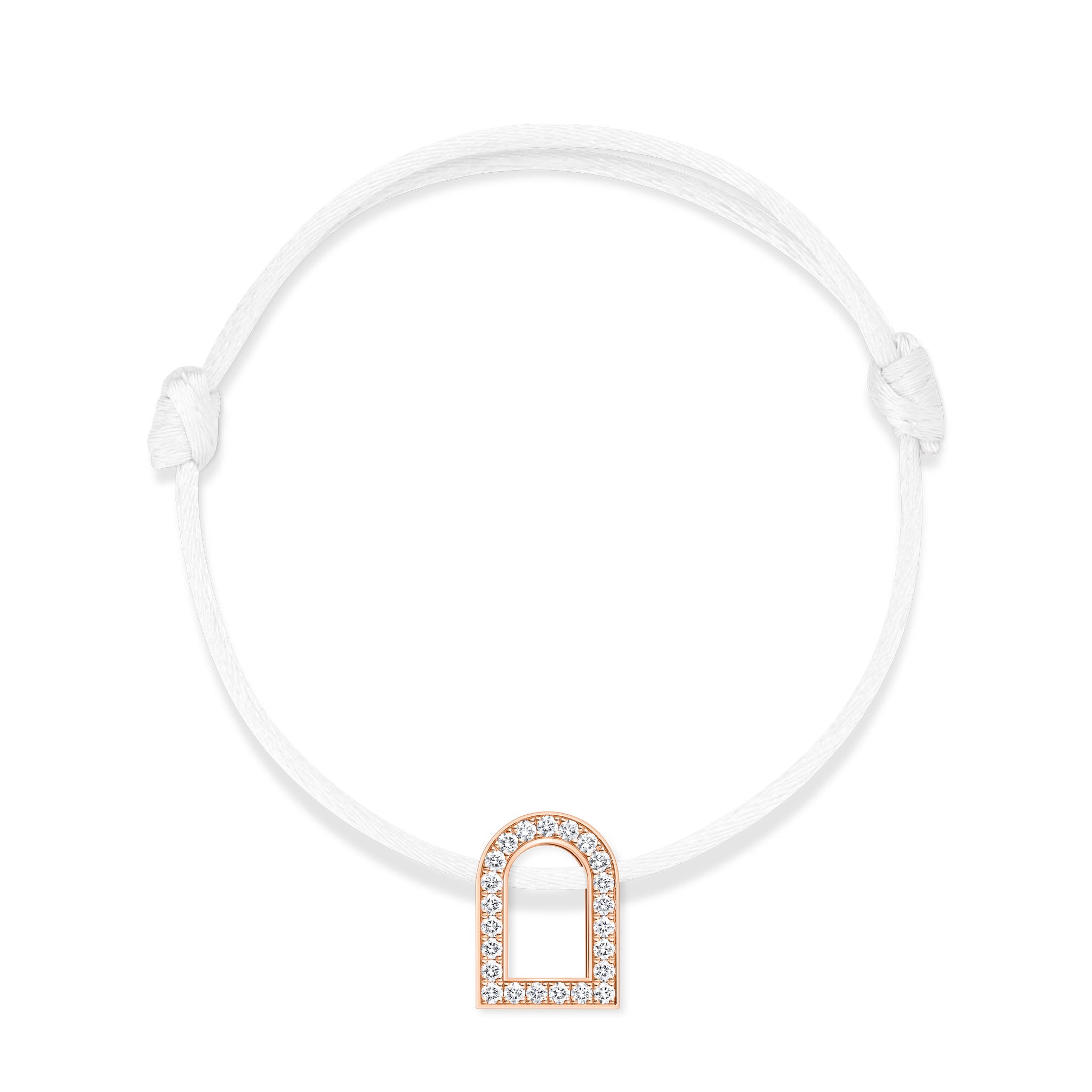 L'Arc Voyage Charm GM, 18k Rose Gold with Galerie Diamonds on Silk Cord Bracelet - DAVIDOR