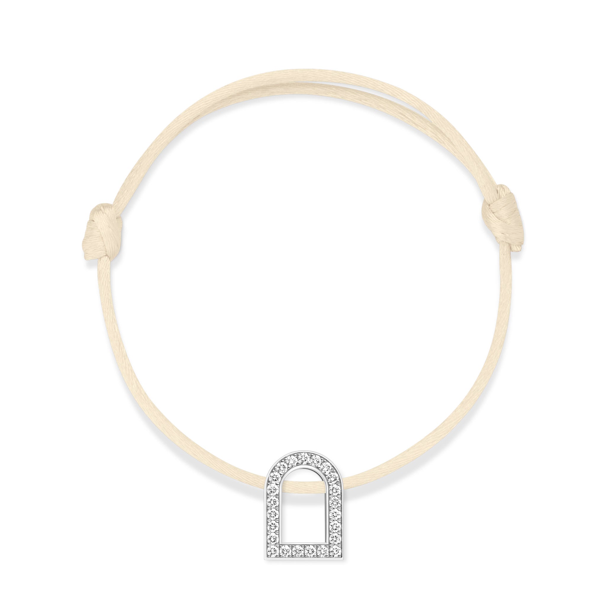 L'Arc Voyage Charm GM, 18k White Gold with Galerie Diamonds on Silk Cord Bracelet - DAVIDOR