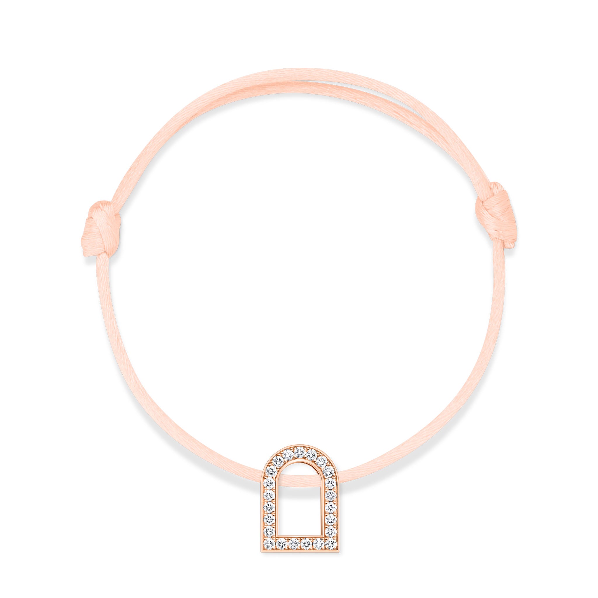 L'Arc Voyage Charm GM, 18k Rose Gold with Galerie Diamonds on Silk Cord Bracelet - DAVIDOR