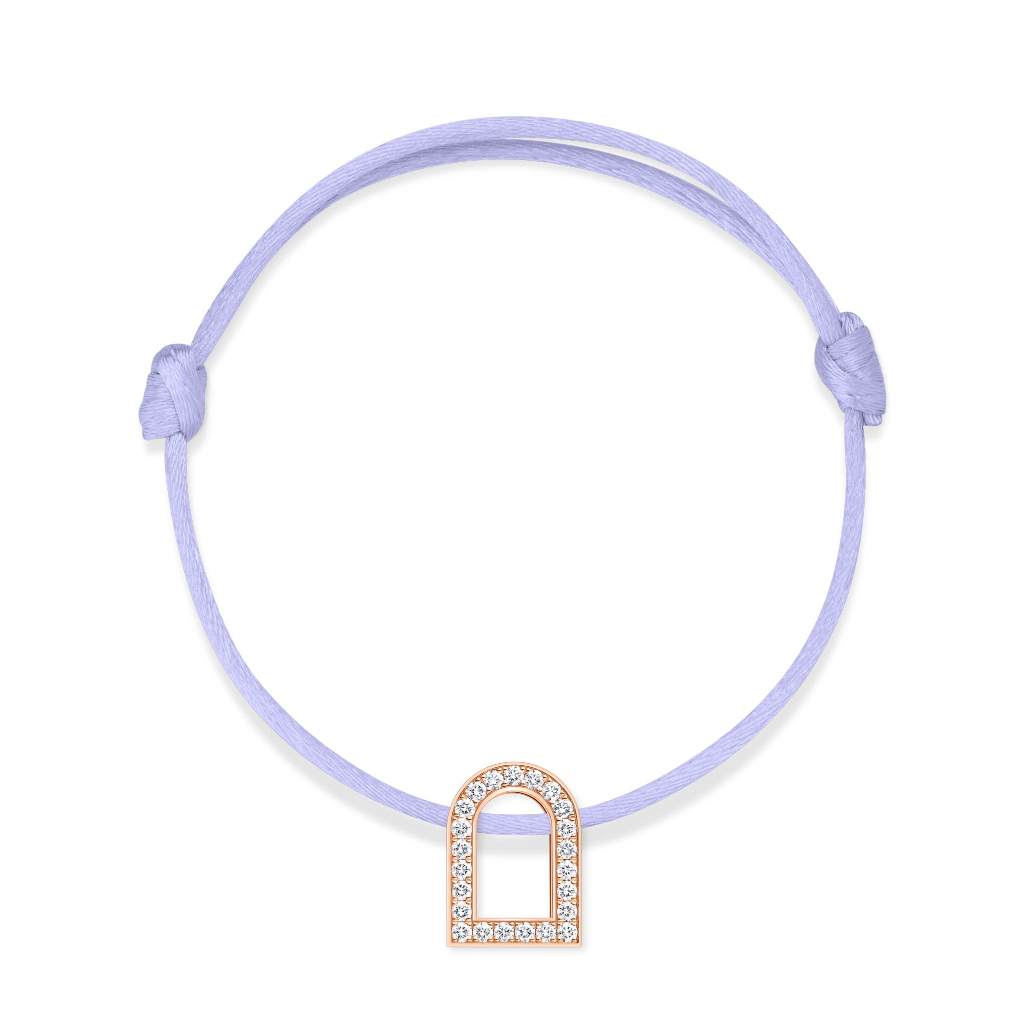 L'Arc Voyage Charm GM, 18k Rose Gold with Galerie Diamonds on Silk Cord Bracelet - DAVIDOR